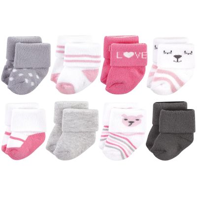 Hudson Baby baby girls Hudson Unisex Cotton Rich Newborn and Terry Socks, Bear Girl, 0-6 Months Socks, Bear Girl 8-pack, Months US