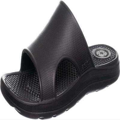 totes Men's Everywear Lightweight Waterproof Contoured Sport Slide Sandal, Black-Vented, 11 US