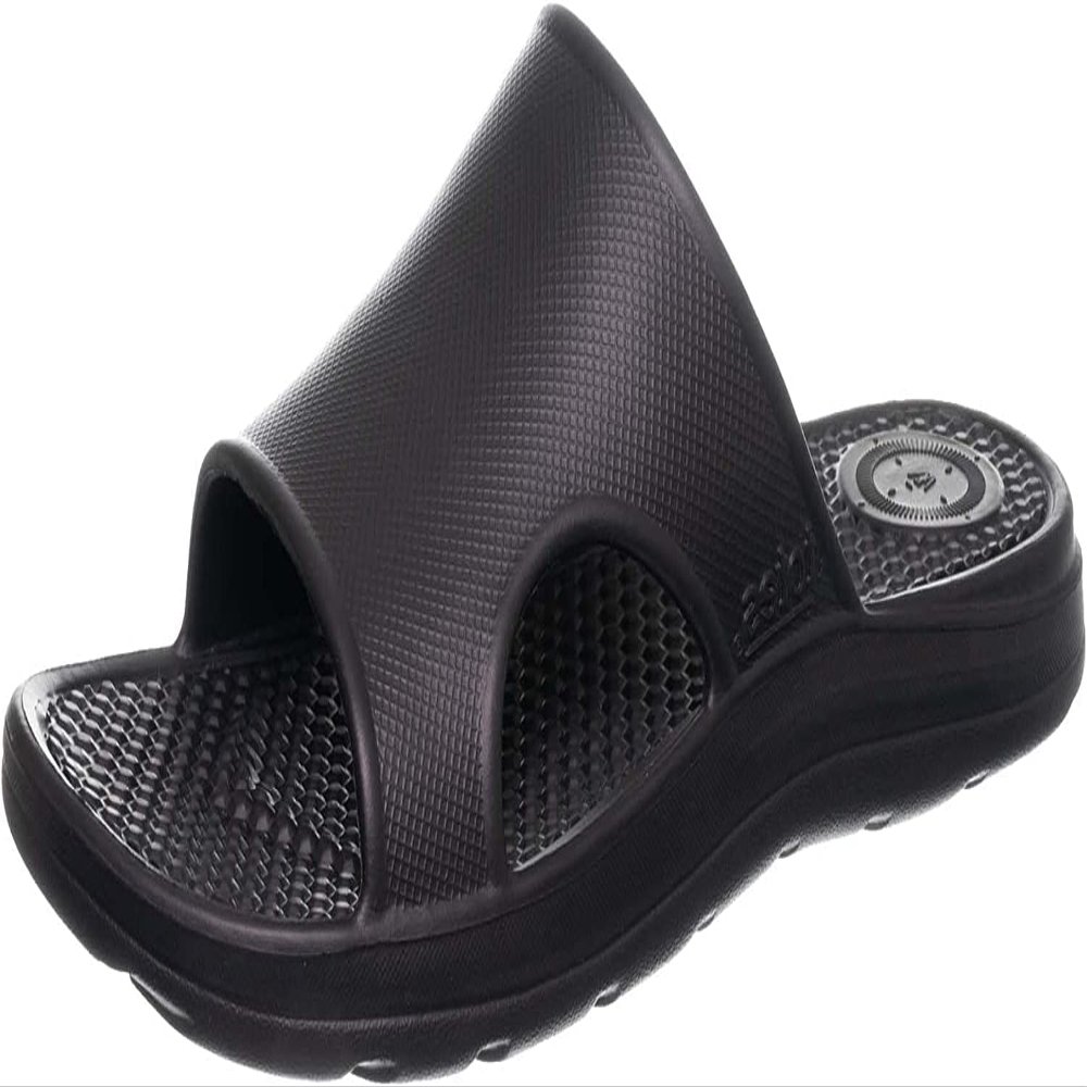 totes Men's Everywear Lightweight Waterproof Contoured Sport Slide Sandal, Black-Vented, 11 US