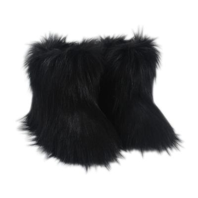 Gegefur Girls Boys Kids Faux Fur Boots Furry Fuzzy Fluffy Warm Winter Snow Boots Flat Shoes Outdoor (Black, 11.5)