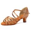 JUODVMP Women's Salsa Tango Latin Ballroom Practice Dance Shoes Brown Satin Braided Cross Straps 2 inch Heel Professional Dance Heels,9 US view 2
