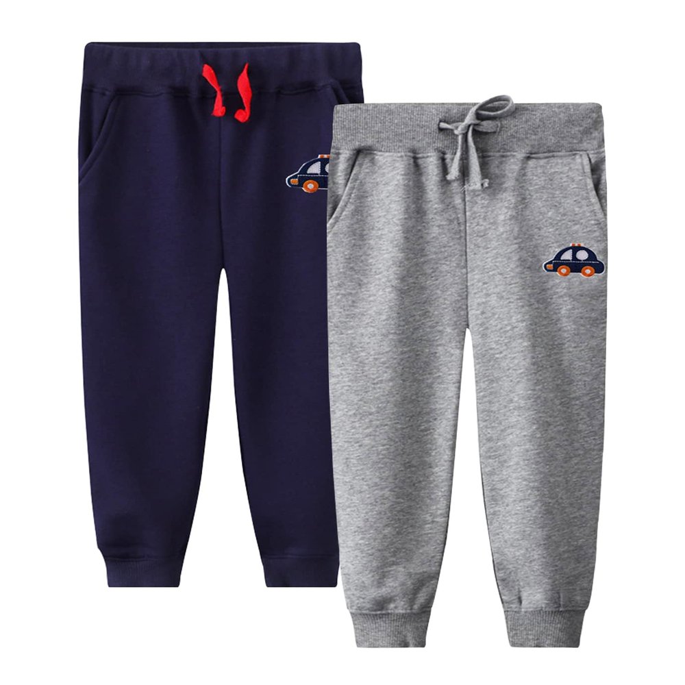 LOKTARC 2 Pack Toddler Boys Sweatpants Drawstring Cotton Sport Jogger Pants Car Navy Ligth Grey 3-4 Years/Size 4T