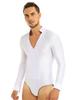 Loloda Men's Long Sleeve Bodysuit Leotard Sequin Gymnastic Latin Dance Romper Undershirt Costume Zip Front White Large view 2
