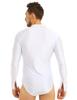 Loloda Men's Long Sleeve Bodysuit Leotard Sequin Gymnastic Latin Dance Romper Undershirt Costume Zip Front White Large view 3