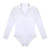 Loloda Men's Long Sleeve Bodysuit Leotard Sequin Gymnastic Latin Dance Romper Undershirt Costume Zip Front White Large view 4