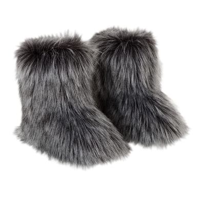 Gegefur Girls Boys Kids Faux Fur Boots Furry Fuzzy Fluffy Warm Winter Snow Boots Flat Shoes Outdoor (Dark grey, 10.5)