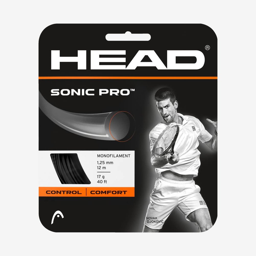 HEAD Sonic Pro Black Polyester Tennis String, 16g / 1.30mm (8 Sets)