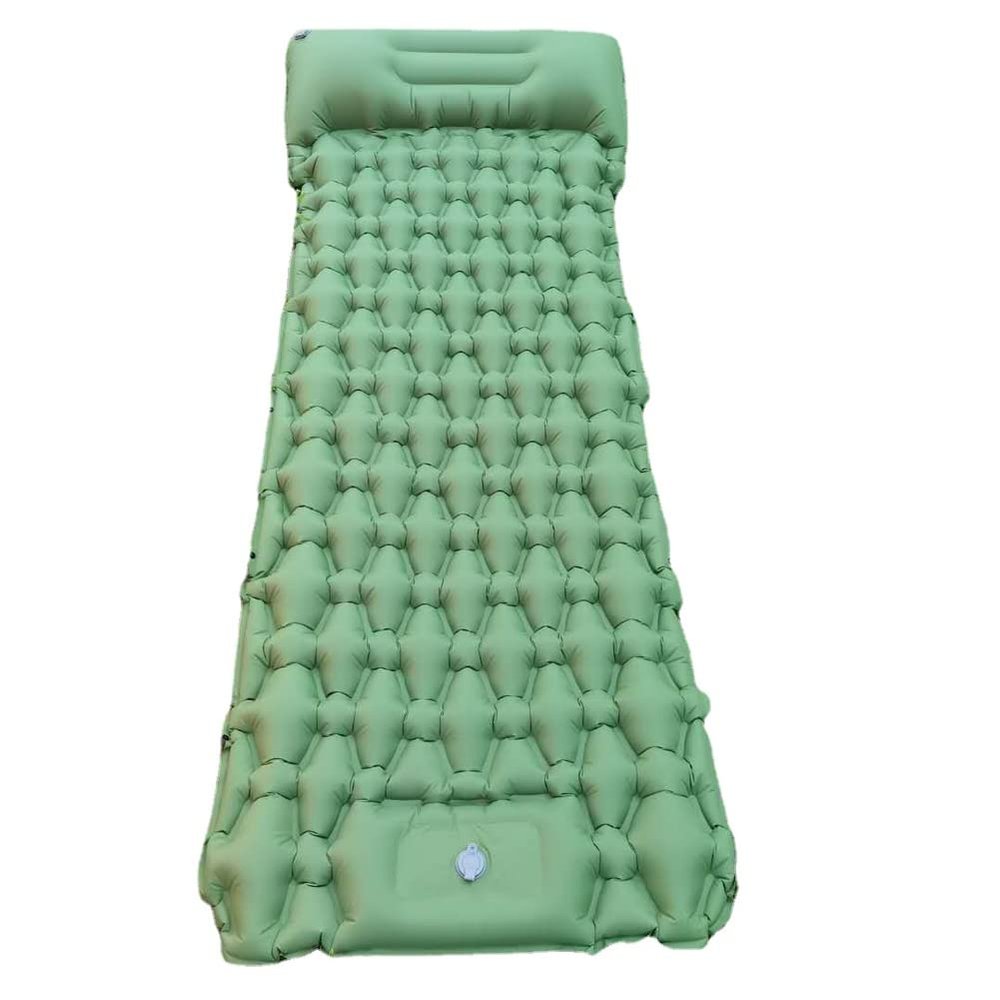 DDER Outdoor Camping with Pillow Waterproof and Moisture-Proof Foot-Type Foldable Portable Inflatable Sleeping Pad (Green)