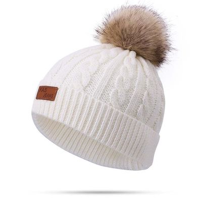 Kids Winter Warm Beanie Hat Scarf Set 2pcs Baby Knit Hat Scarf Thermal Pom Bobble Hat for Girls Boys Aged 1-8 (White(1 Ball hat),One Size)