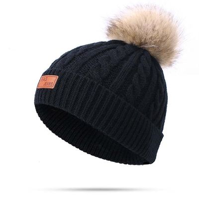 Kids Winter Warm Beanie Hat Scarf Set 2pcs Baby Knit Hat Scarf Thermal Pom Bobble Hat for Girls Boys Aged 1-8 (Black(1 Ball hat),One Size)