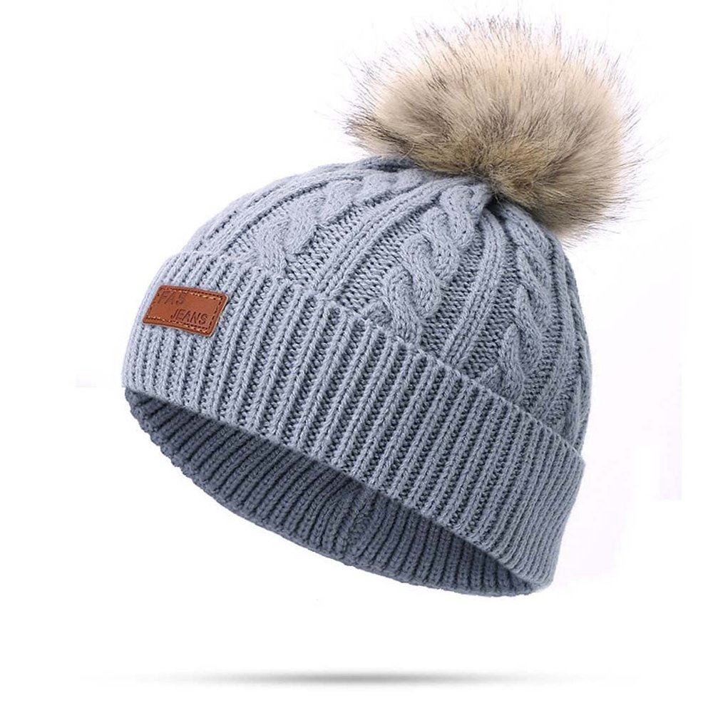 Kids Winter Warm Beanie Hat Scarf Set 2pcs Baby Knit Hat Scarf Thermal Pom Bobble Hat for Girls Boys Aged 1-8 (Grey(1 Ball hat),One Size)