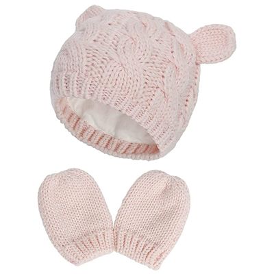 ZJXC Baby Hat Glove Set Soft Newborn Mittens Baby Girl Boys Knitted Toddler Cap Infant Winter Mitten Sets (Pink,3-6 Months)