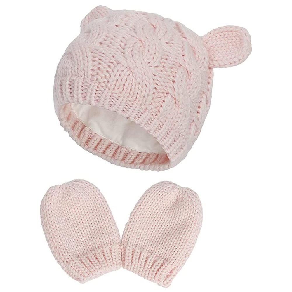 ZJXC Baby Hat Glove Set Soft Newborn Mittens Baby Girl Boys Knitted Toddler Cap Infant Winter Mitten Sets (Pink,3-6 Months)