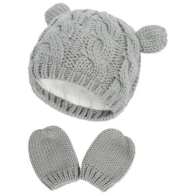 ZJXC Baby Hat Glove Set Soft Newborn Mittens Baby Girl Boys Knitted Toddler Cap Infant Winter Mitten Sets (Grey,0-3 Months)