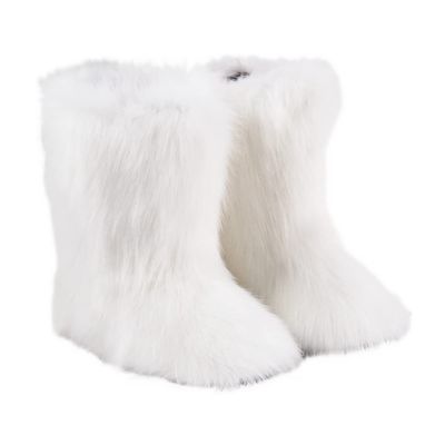 Gegefur Girls Boys Kids Faux Fur Boots Furry Fuzzy Fluffy Warm Winter Snow Boots Flat Shoes Outdoor (White, 1)