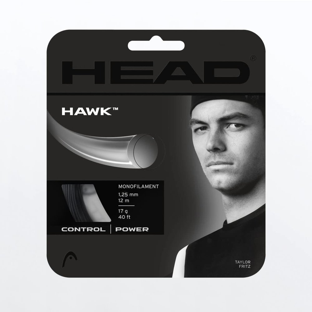 HEAD Hawk Black Monofilament Tennis String, 17g / 1.25mm (6 Sets)