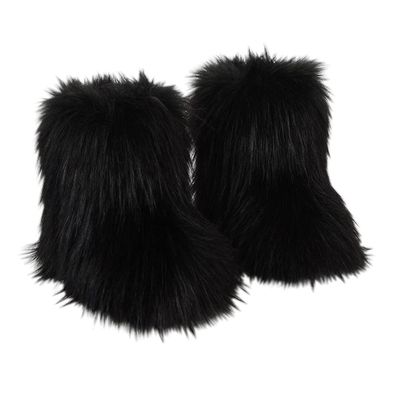 Saralis Girls Fur Snow Boots Fluffy Furry Boots For Women Children Winter Warm Boot Fuzzy Cute Rubber Flat Non-slip Kids Boots Outdoor Flat Shoes (Black-1, 12, numeric_12)