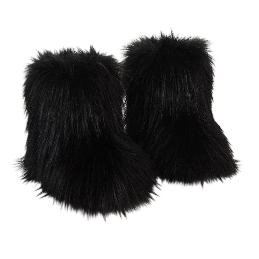 Saralis Girls Fur Snow Boots Fluffy Furry Boots For Women Children Winter Warm Boot Fuzzy Cute Rubber Flat Non-slip Kids Boots Outdoor Flat Shoes (Black-1, 12, numeric_12)
