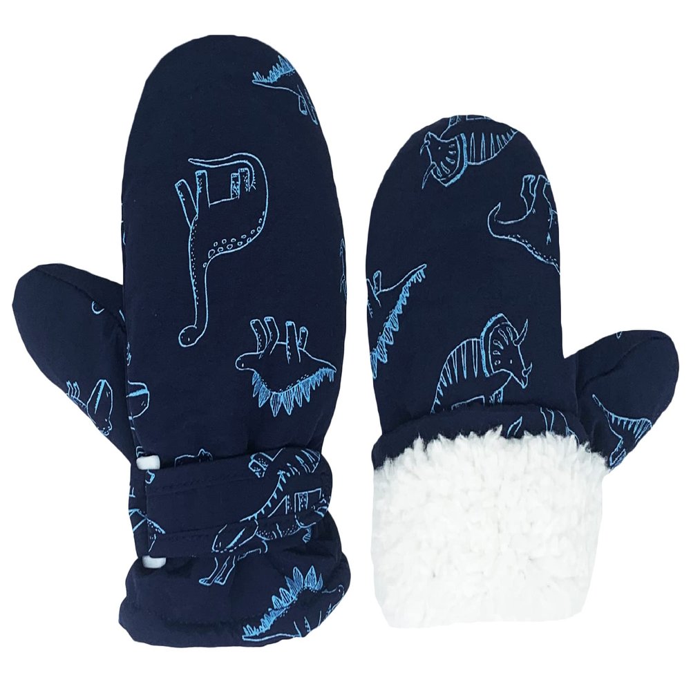 Slivery Color Toddler Mittens Kids Winter Warm Gloves Lined Fleece Gloves Waterproof Snow Baby Mitten for Boys Navy Dinosaur 2-4T