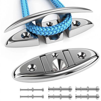 WTMORE Boat Cleat 6 inch 316 Stainless Steel Folding Cleats Marine Grade Rope Cleat Flip Up Dock Cleat for Boat Kayak and Decoration with Fastener, 2 Pack