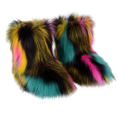 Saralis Girls Fur Snow Boots Fluffy Furry Boots For Women Children Winter Warm Boot Fuzzy Cute Rubber Flat Non-slip Kids Boots Outdoor Flat Shoes (Colorful-4, 12.5, numeric_12_point_5)