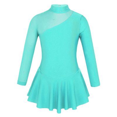 LiiYii Girls Figure Ice Skating Dress Roller Skating Leotard Tutu Skirt Tulle Splice Gymnastics Ballet Dance Dresses Mint Green 8 Years