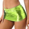 Lejafay Women's Stretchy Shiny Metallic Liquid Mini Skirt Wet Look Bodycon Short Mini Skirt Fluorescent Green One Size view 2