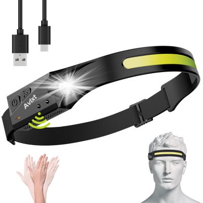 Avlxt LED Headlamp Rechargeable Flashlight, 230 Wide Beam Headlight, Head Lamp with Motion Sensor Bright 5 Modes, Lightweight Outdoor Waterproof Head Light for Camping, Running, Hiking, Fishing
