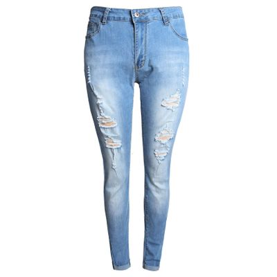 Kaxiya2021 Men's Ripped Skinny Jeans Stretch Slim Fit Moto Biker Denim Pants Distressed Tapered Leg Holes Long Jean Trousers (X-Large,Light Blue)