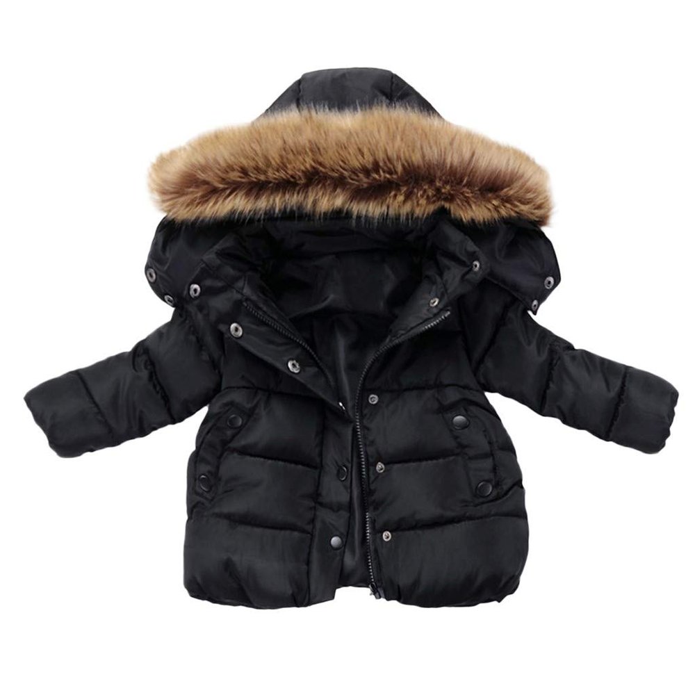 Ikevan Winter Zipper Hooded Coat Parka Child Kids Solid Color Hoodie Zipper Coats Keep Warm Jacket Clothes 6M-5Y (Black, 18-24 Months)