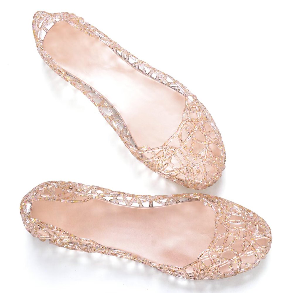 Stunner Women's Beach Jelly Shoes Slip on Crystal Summer Soft Hollow Ballet Flats Gold 39(7.5)