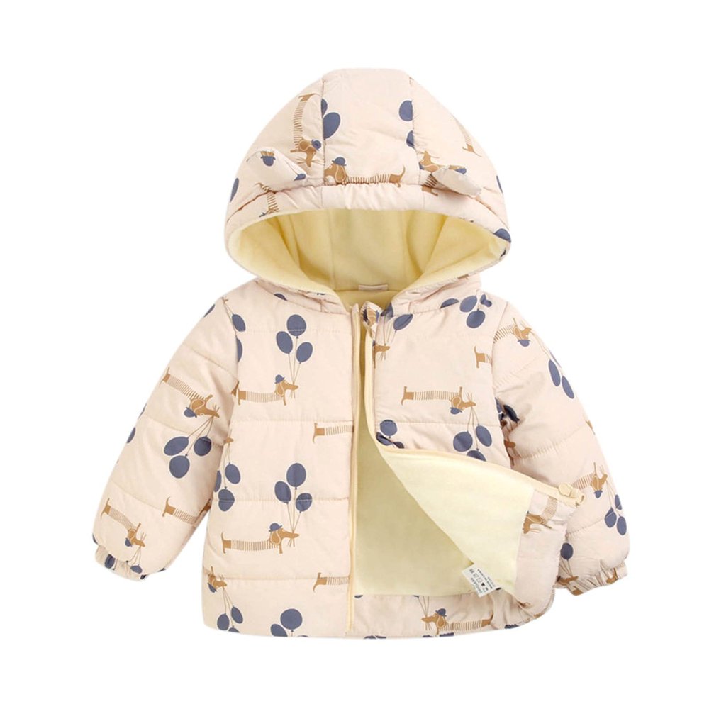 Ikevan Kid Warm Winter Coat With Hood Toddler Baby Boys Girls Cartoon Windproof Warm Outerwear Jacket 6M-5T (Beige, 2-3 Years)