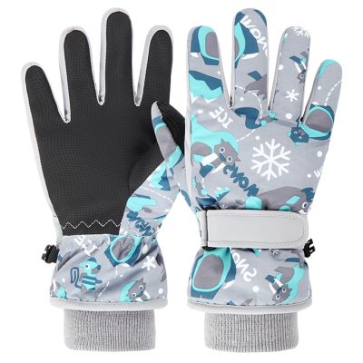 TRIWONDER Kids Mittens Winter Waterproof Ski Mittens Children's Fleece Snow Gloves Thicken Thermal Mitts Cartoon Skiing Gloves for Boys Girls (Gray, M)