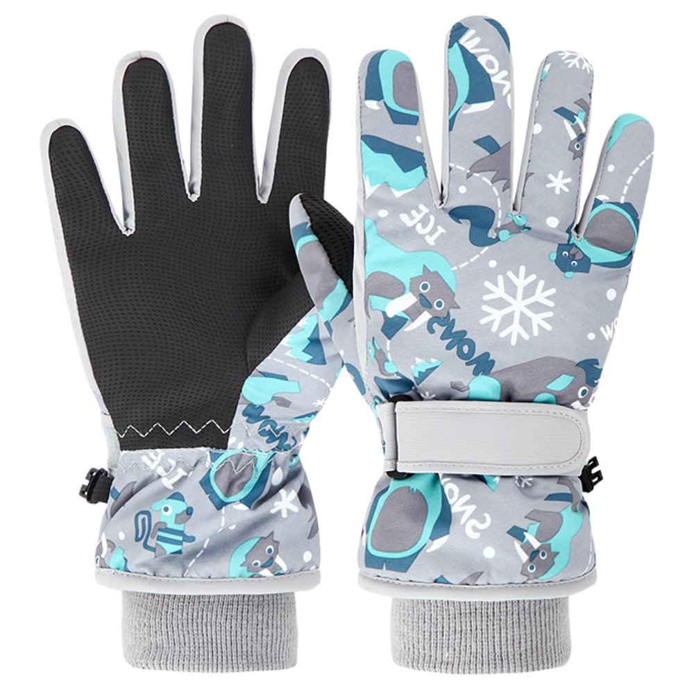 TRIWONDER Kids Mittens Winter Waterproof Ski Mittens Children's Fleece Snow Gloves Thicken Thermal Mitts Cartoon Skiing Gloves for Boys Girls (Gray, M)