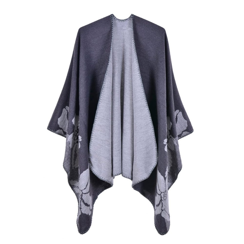 Lncropo Women's Shawls Wraps Winter Open Front Poncho Cape Oversized Cardigan Sweater,Series B27-grey