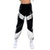 IWEMEK Women Metallic Shiny Jogger Pants High Waist Patent Holographic Sweatpants Bicolor Contrast Color Block Punk Style Disco Dance Hip Hop Trousers Club Wear Black+Silver Small view 1
