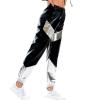 IWEMEK Women Metallic Shiny Jogger Pants High Waist Patent Holographic Sweatpants Bicolor Contrast Color Block Punk Style Disco Dance Hip Hop Trousers Club Wear Black+Silver Small view 3