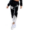IWEMEK Women Metallic Shiny Jogger Pants High Waist Patent Holographic Sweatpants Bicolor Contrast Color Block Punk Style Disco Dance Hip Hop Trousers Club Wear Black+Silver Small view 4