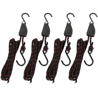 DAJAVE 4 Pack Kayak Rope Tie Downs Ratchet Straps, 1/4" x 11.8ft Kayak Ratchet Tie Downs Canoe Bow and Stern Tie Down Straps, Heavy Duty Adjustable Rope Clip Tie Down Kayak and Canoe Accessories