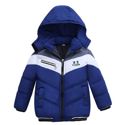Ikevan Kids Boys Thick Cotton Padded Parka Jacket Toddler Winter Stripe Jacket Zipper Hooded Windproof Coat 12M-4T (Blue, 12-18 Months)