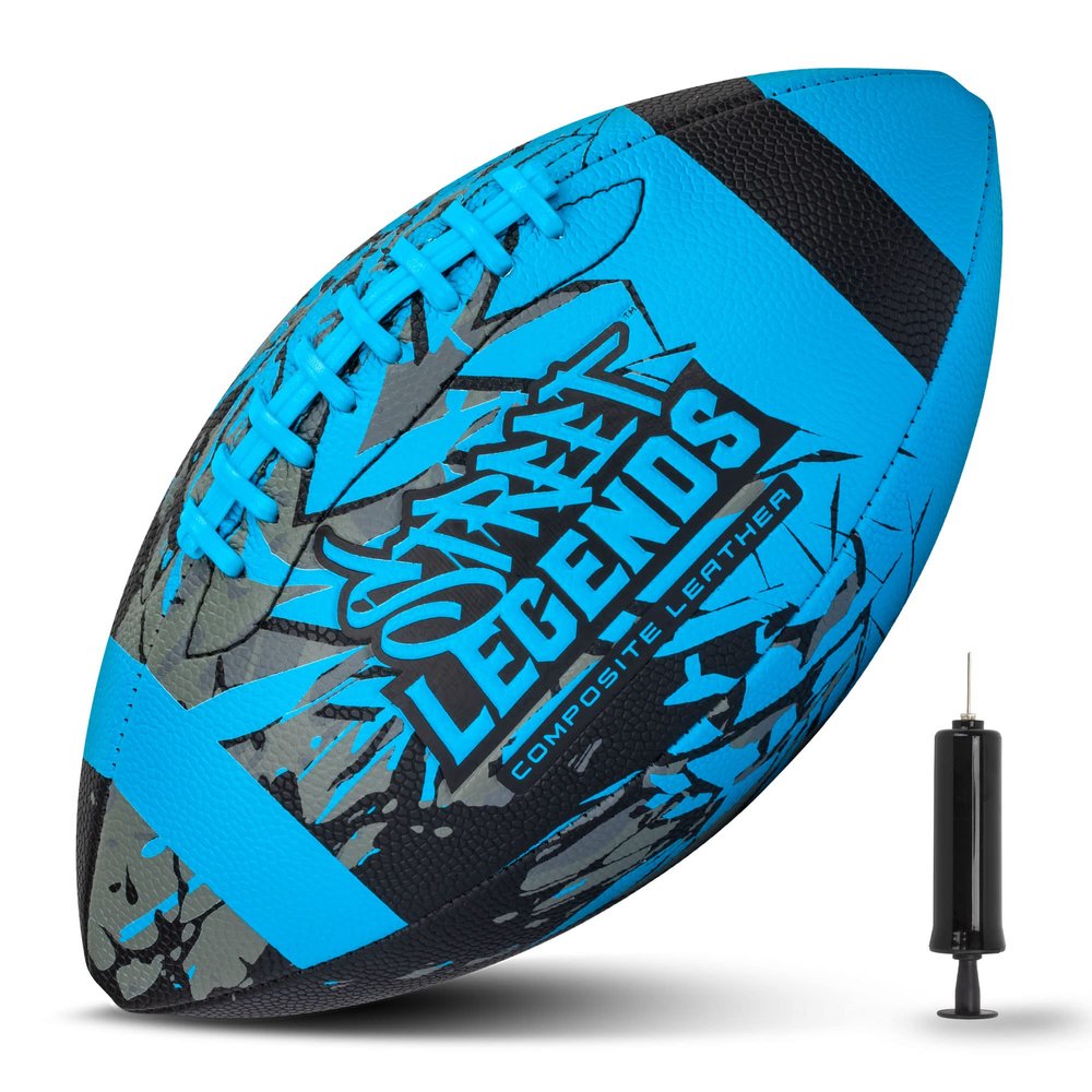 Street Legends Youth Football, Graffiti Printed Composite Leather Size 8 Football- Includes Pump, Made for Training, Practicing, & Recreational Play (Blue)