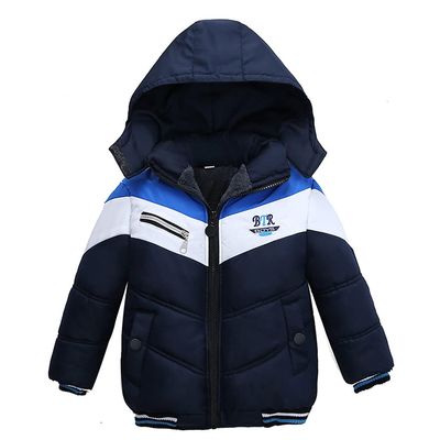 Ikevan Kids Boys Thick Cotton Padded Parka Jacket Toddler Winter Stripe Jacket Zipper Hooded Windproof Coat 12M-4T (Navy, 3-4 Years)