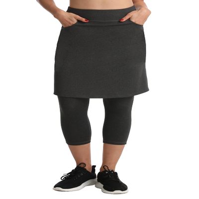 Modest Skirt with Leggings Attached for Women Workout Knee Length Skort Capris Pants with 2 Pockets d_gy s Deep Grey