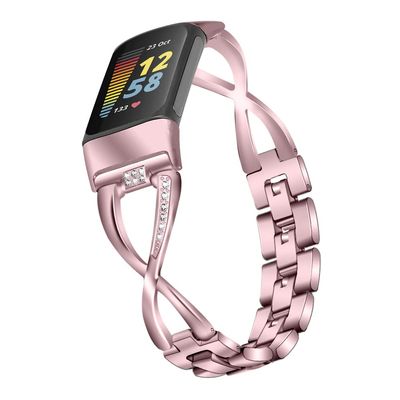 Metal Strap Compatible with Fitbit Charge 5,KangPlus Women Girl Adjustable Metal Band Stainless Steel Solid Replacement Strap Wristband Compatible with Fitbit Charge 5 - Pink