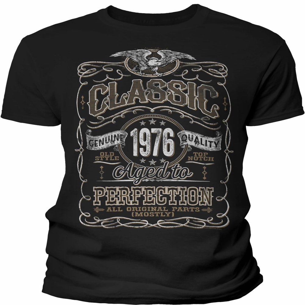50th Birthday Gift Shirt for Men - Classic 1976 Aged to Perfection - Black-001-4X