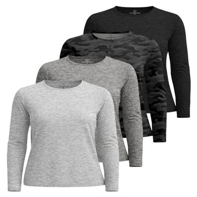 Real Essentials 4 Pack: Women's UPF 50+ Quick Dry Fit Sun Shirts Long Sleeve UV SPF Hiking Top Outdoor (Available in Plus), Set 5, XL,