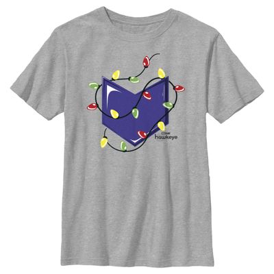 Marvel Hawkeye Christmas Lights Logo Boys T-Shirt Athletic Heather