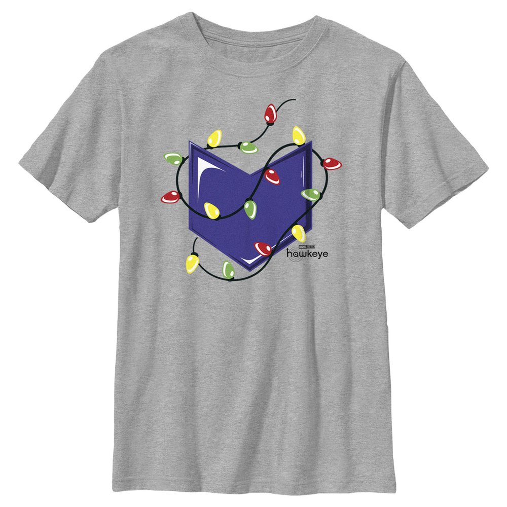 Marvel Hawkeye Christmas Lights Logo Boys T-Shirt Athletic Heather
