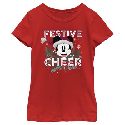 Disney Mickey Classic Festive Cheer Girls T-Shirt, Red, X-Large
