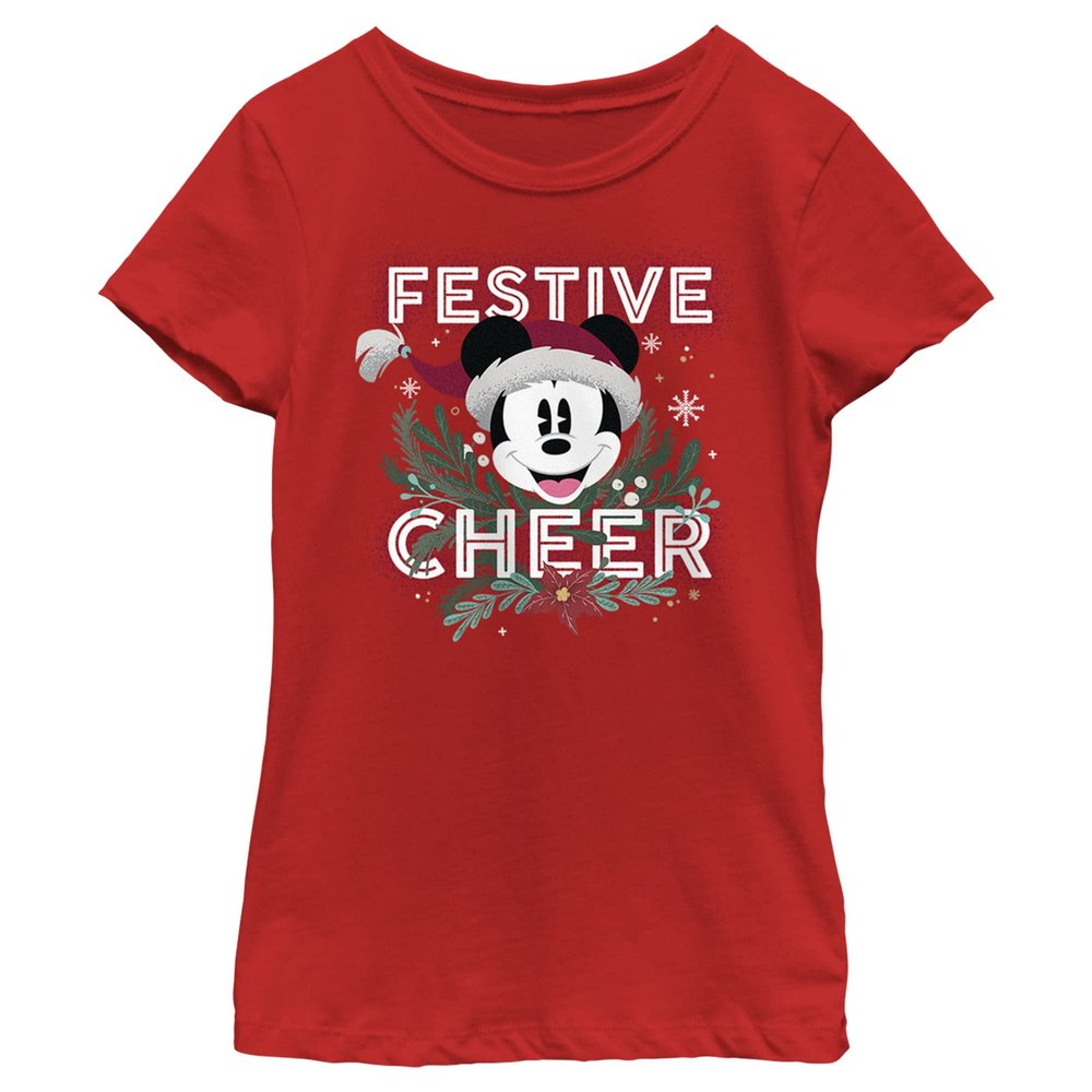 Disney Mickey Classic Festive Cheer Girls T-Shirt, Red, X-Large